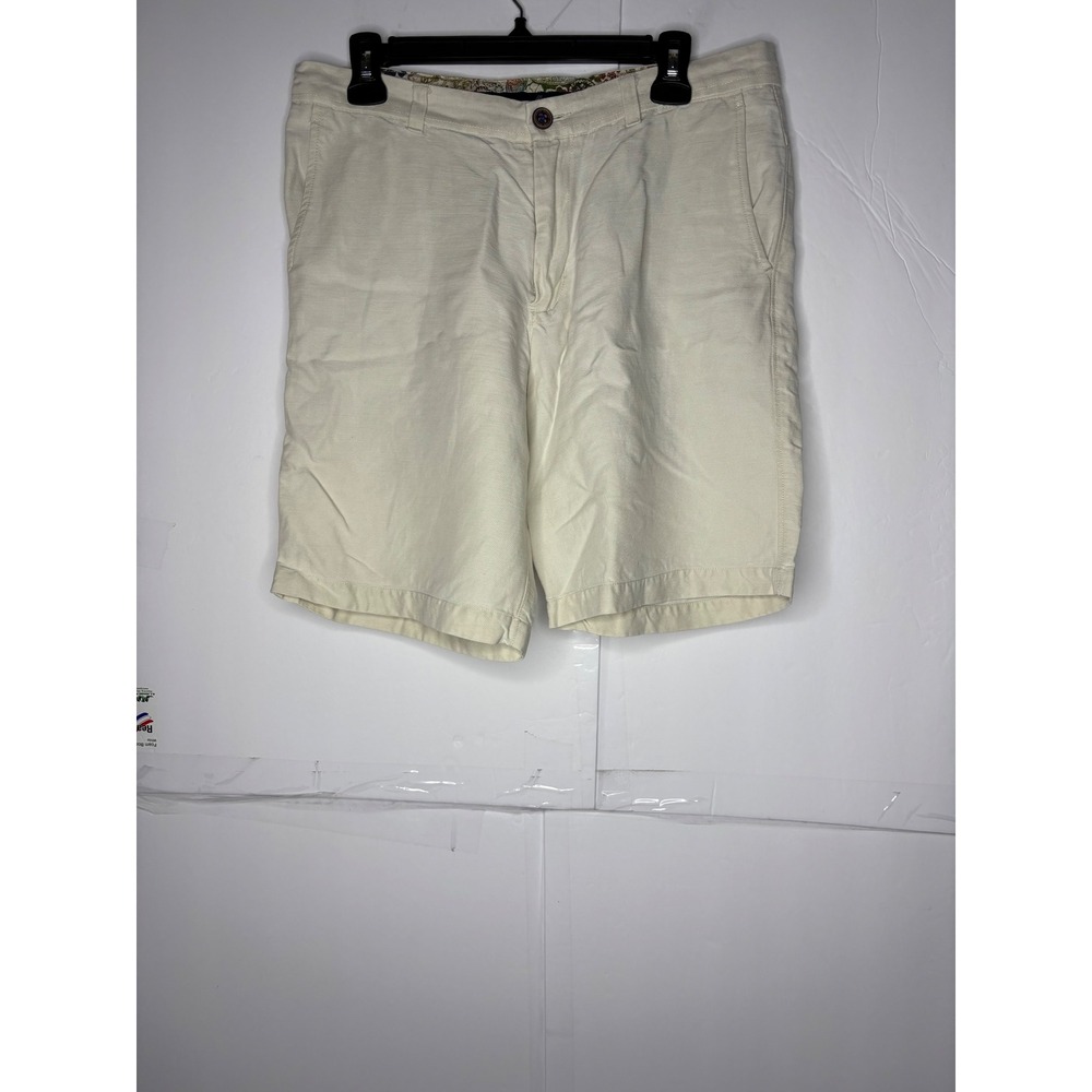 Tommy Bahama Mens‎ 32 Linen Tencel Blend Flat Shorts Cream Off-White Paisley